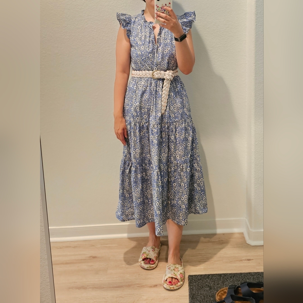 This is a size small J. Crew summery maxi dress in the color blue